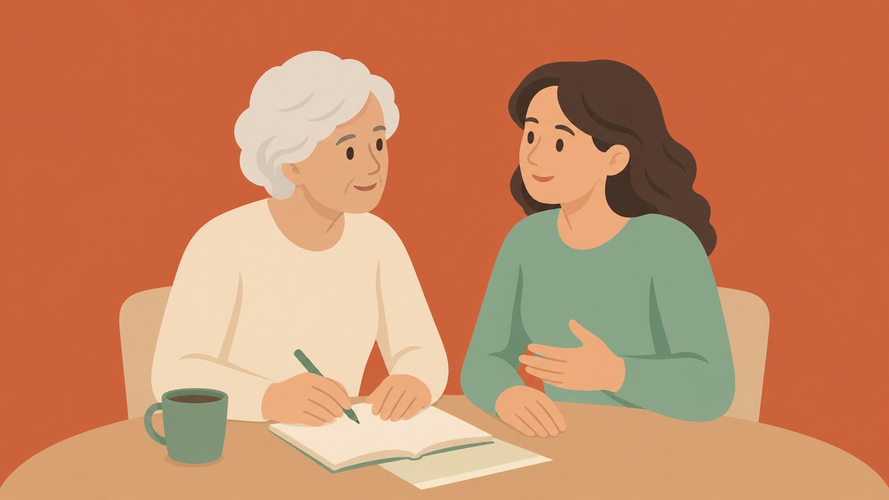 Oudere vrouw en haar dochter bespreken samen welke zorg en ondersteuning nodig is